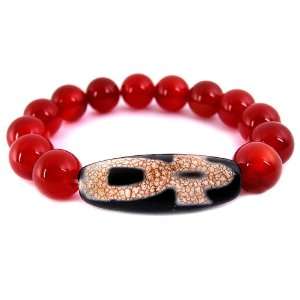 God of Wealth Dzi Bead Bracelet (with Round Carnelian Beads) for Women