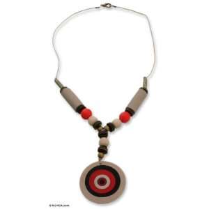    Leather and coconut shell long necklace, Bulls Eye Jewelry