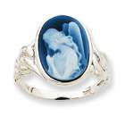 Jewelry Adviser 14k White Gold 10x14mm Guardian Angel Agate Cameo Ring