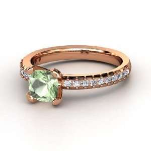  Eliza Ring, Cushion Green Amethyst 14K Rose Gold Ring with 