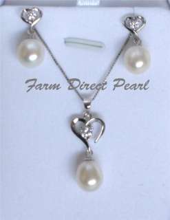 SILVER Pendant Necklace SET Freshwater White Pearl NEW  