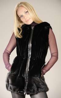 Hooded new sheared SAGA FURS black Mink Fur jacket vest  All sizes are 