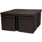 Oriental Furniture Natural Fiber Coffee Table with Four Stools in Rich 