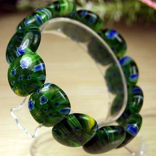 Green Millefiori Glass Lampwork Stretch Beads Bracelets  