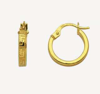 Shiny Greek Key Hoop Earrings 14K Yellow Gold 1/2  