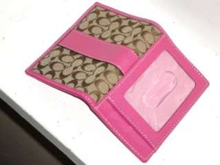 COACH Hot Pink Patent Leather Khaki/Brown Signature Jacquard Bifold 