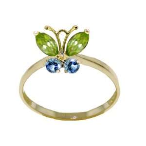    Genuine Peridot & Blue Topaz 14k Gold Butterfly Ring Jewelry