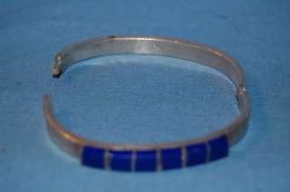 MEXICO STERLING SILVER & LAPIS HINGED BANGLE BRACELET  