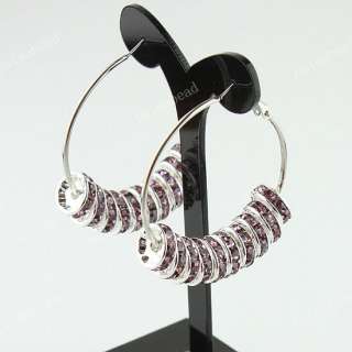   Corlorful Crystal Spacer Loose Beads Circle Hoop Hook Earrings 40mm