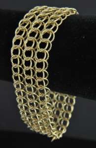 Italian Estate Vintage 14K Yellow Gold Wide Woven Chain Link Bracelet 