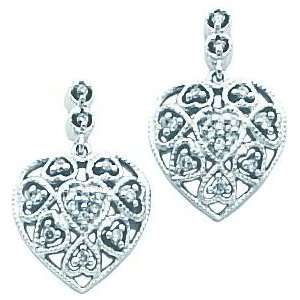  White gold .15ct Diamond Heart Dangle Earrings Jewelry