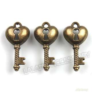 60 Antique Bronze Heart Lock Key Alloy Pendants Lots 25x12x4mm Charms 