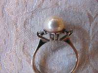 Vintage 14K White Gold Natural Pearl & Diamond Ring  