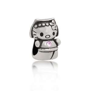 Bling Jewelry 925 Silver Pink CZ Cool Kitty Cat Animal Charm Bead Fits 