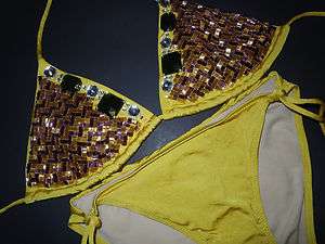   Secret STONE Embellished Triangle Golden Yellow Bikini Set Medium