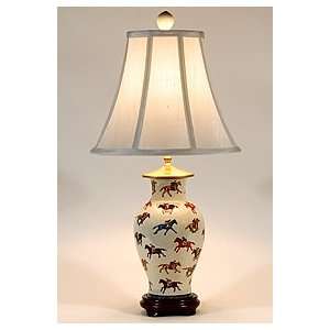  Horse & Jockey Multicolored Porcelain Table Lamp: Home 