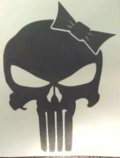 Girly Punisher Skull w/ Hair Bow decal .99 cents Many Colors or 