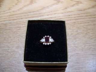 SQUARE CZ GARNET WITH ACCENTS GOLDTONE RING SZ 8  