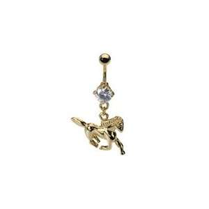  Horse Belly Button Ring Gold Plated w/Crystal: Jewelry