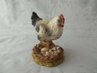 Chicken Hen Standing on Nest Full of Eggs Figurine  