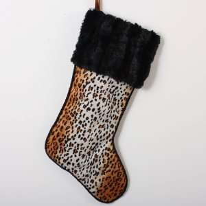 23 Exotic Leopard Print Christmas Stocking with Black Faux Fur Trim 