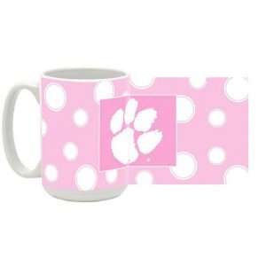 Pink Polka Dot 15 oz Dye Sublimation Ceramic Coffee Mug Clemson Tigers 