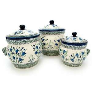    Polish Pottery Blue Tulip Large Canister Set: Kitchen & Dining