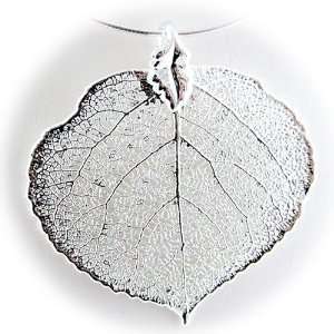 Silver Plated Aspen Real Leaf Sterling Silver Omega Chain Necklace 18 