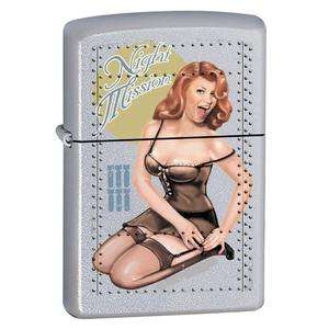 WWII Nose Art Night Mission Pinup Girl Satin Chrome Zippo Lighter 