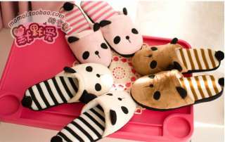 Cutie Korean Panda With Tail Women Slippers Warm Soft Adorable Winter 