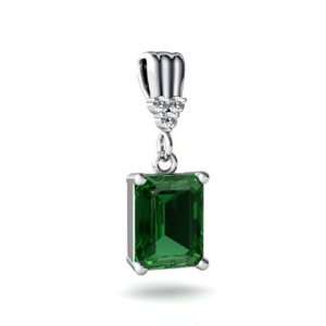    14K White Gold Emerald cut Created Emerald Pendant Jewelry