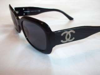   Black Silver CC Logo Sunglasses Classic Square Shape Plastic Authentic