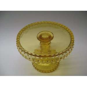  6 Yellow Glass Hobnail Cake Stand Plate Hand Made in Pa 