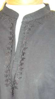New_Beautiful_Tunic_Kurta_Smooth Cotton Embroidered Shirt_Black_S, M 