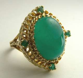   Fanciful Retro Colombian Emerald Cabochon & Gold Cocktail Ring  