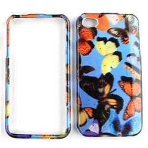 Apple iPhone 4 Transparent Design, Multicolor Butterflies on Blue Hard 