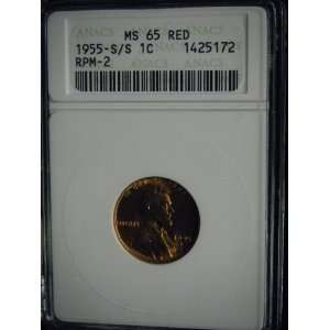  1955 S/S Wheat Lincoln Penny ANACS MS65 RED Everything 