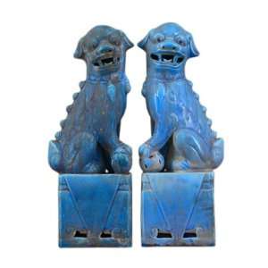   Blue Paired Aqua Foo Dog Statue Decor, 4 x 4 x 9 (in.)