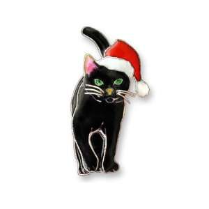  Holiday Cat Silver and Enamel Pin Jewelry