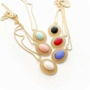 Fashion Hollowed out Gem Long Chain SWEETPEA Pendant Necklace  