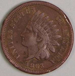 1863 INDIAN HEAD PENNY, LIBERTY SHOWS, JC 948  