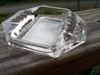 Vintage Art Glass Ashtray Clear 8 Sided W/ Six Rests  