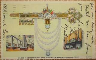 1938 Linen PC: Jeweled Centennial Key  Dallas, Texas TX  