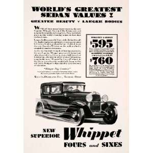  1929 Ad Antique Whippet V4 V6 Enclosed Automobile Sedan Car 