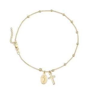  14kt Yellow Gold Cross Anklet. 10 Jewelry