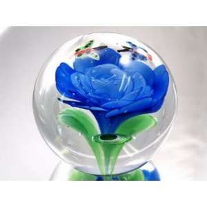  100% Mouth Blown Glass Art Sapphire Rose Handmade Art 