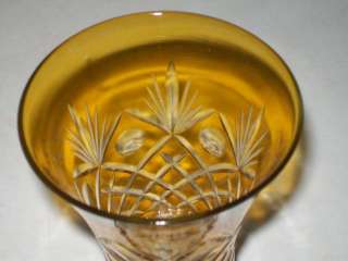 BOHEMIAN ART GLASS YELLOW CUT TO CLEAR VASE  