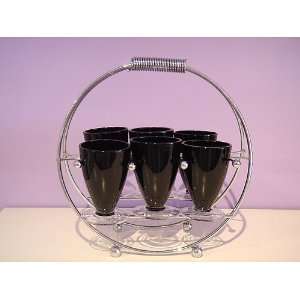 Cordial Set with standShot Glasses.Black Glass
