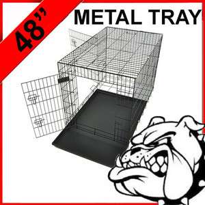   Foldable Black 48 2 Door Dog Cage Crate Kennel with Metal Tray  