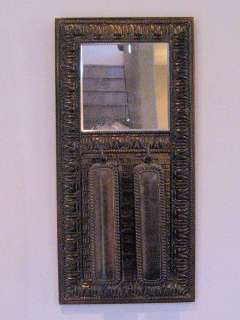 ANTIQUE BRASS VALET WALL MIRROR AND BRUSH SET  